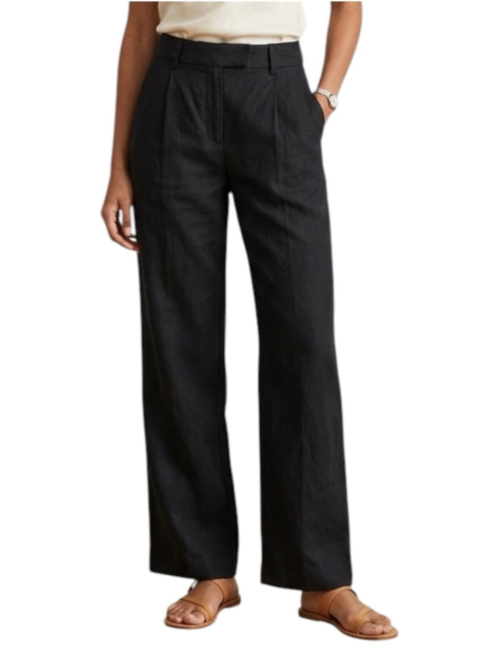 Nia The Brand Linen Straight Leg Pants Black Size Small